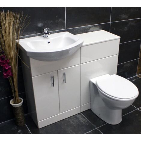 1050mm Bathroom Vanity Furniture Suite WC Unit Basin Toilet White Gloss, Standard Toilet Pan-Without Tap & Waste