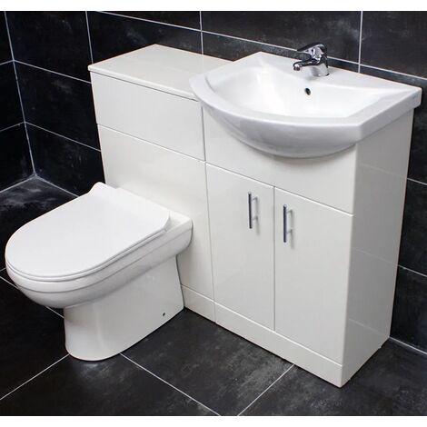 1050mm Bathroom Vanity Furniture Suite WC Unit Basin Toilet White Gloss, Standard Toilet Pan-Without Tap & Waste