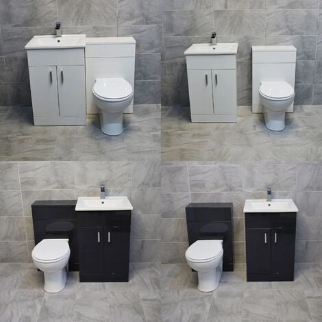 1150mm Square Vanity Set White or Anthracite Ceramic Basin and Toilet Pan Tess, White Gloss-With Tap & Waste