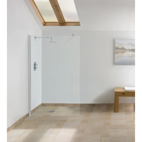 Lakes Walk In Glass Wetroom Panel with Bracing Bar Shower Enclosure, 900mm-No T-Piece