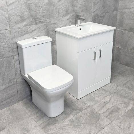 Tess White Square Vanity Unit Ceramic Basin & Short Projection Toilet ...