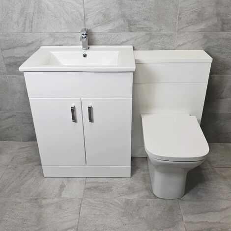 Bathroom Vanity Basin Unit Set White 1050mm 1150mm Square Style Toilet Tess, 1150mm-With Tap