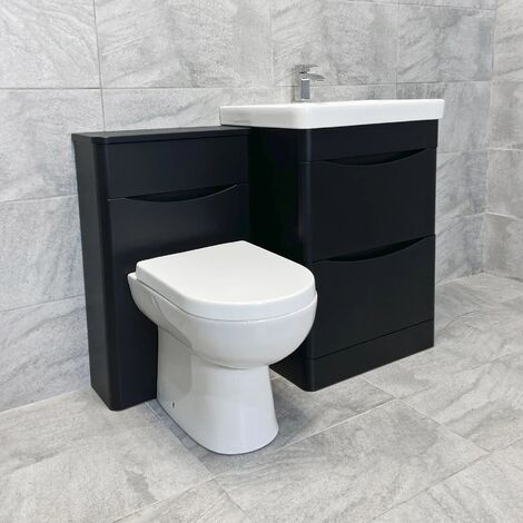 Aegean Satin Black Bathroom Furniture 1100mm Basin Sink Unit + Toilet Suite, No Tap