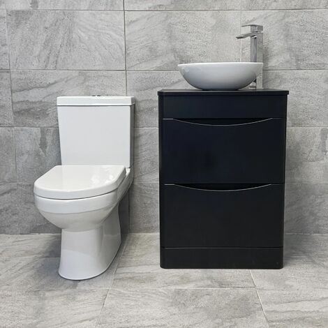 Aegean Satin Black Floorstanding Vanity Unit & Toilet Suite With Wok ...