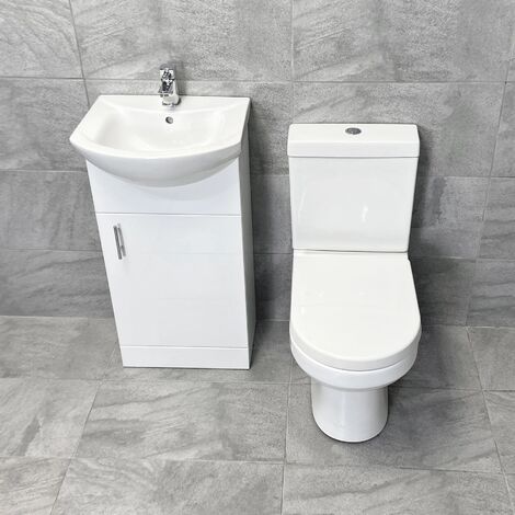 450mm Modern Cloakroom Package Vanity Basin Sink Unit and Toilet Set Ensuite, With Tap