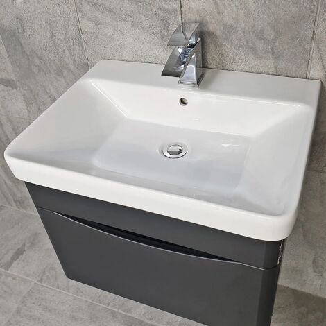 Aegean Wall Hung Vanity Basin Sink Unit - Matt Dark Grey, Without Tap