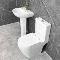 Tornado Flush Bathroom Suite Toilet with Brass Flush Button & Hinges Open Back, With Tap