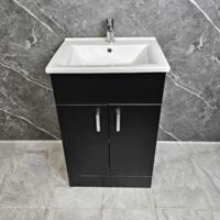 550mm Black Vanity Unit with Chrome Finish Handles Square Style 2 Doors Tess, With Tap