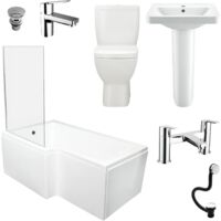 Complete Bathroom Suite L Shaped Shower Bath Inc Screen and Taps LEFT HAND, Without End Panel