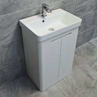 Curved Vanity Basin Unit Sink Gloss White Ross 550mm and 700mm with Tap Option, 700mm-With Tap Pack