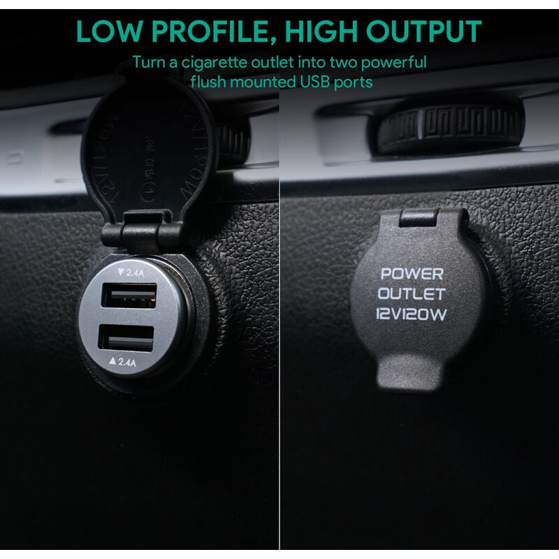 AUKEY CC-S2, Flush Fit Autoladegerät mit Aluminiumschale und 4.8A Dual-Port  USB Ausgang für iPhone X / 8 Plus, iPad Pro / Air 2 / mini 4, und Samsung  Galaxy Note8 / S8+