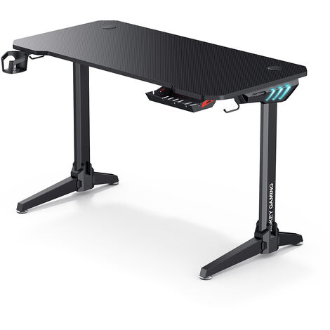 LY113 Gaming-Tisch, Schreibtisch RGB-Beleuchtung, Kopfhörer