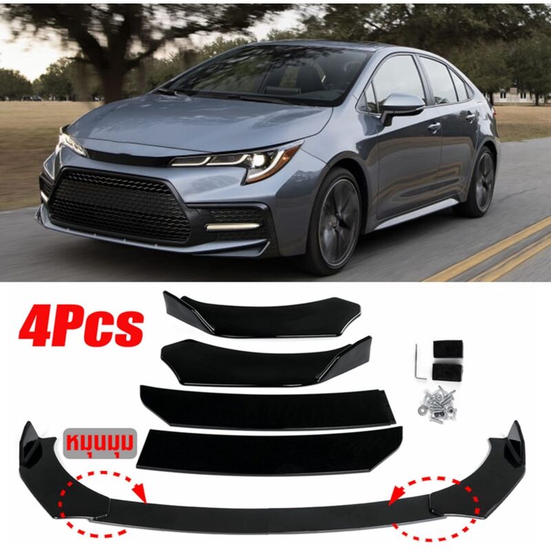 Kit 4 Ailerons De Lèvre De Pare-chocs Avant Voiture - Noir Brillant - Universel - Matériau ABS - Pour Style Sportif Et Protection - 9