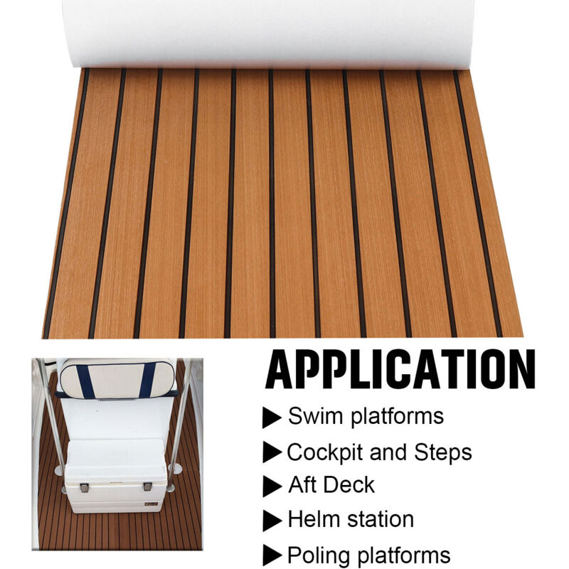 Tapis De Pont Bateau En Mousse EVA - Imitation Teck 240x90 Cm - Antidérapant, Auto-adhésif, Isolant Phonique - Pour Yacht, Camping-car, Caravane