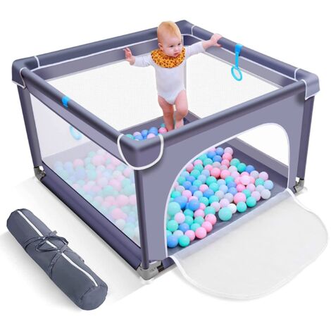 Parc bébé 90x90cm – Clôture de jeu avec mesh respirant – Tissu oxford 150D indéchirable – Accessoires de sécurité robustes – Gris – Maerex