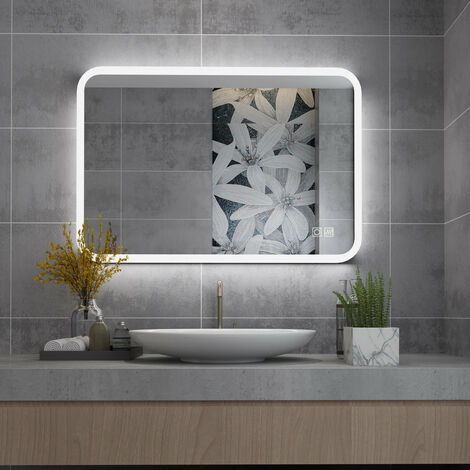 LISA Miroir led 80x60cm Miroir lumineux de salle de bains avec éclairage  LED anti-buée Miroir Cosmétiques Mural Lumière Illumination par Effleurement