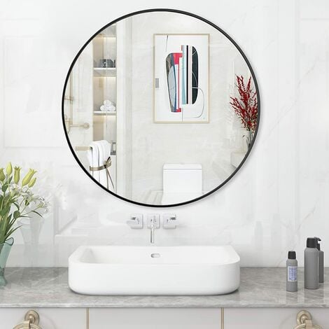 LISA Miroir de salle de bain rond 50 60 70 cm Miroir mural avec cadre en  métal Miroir décoratif rond, noir 50 cm