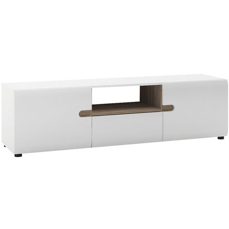 Chelsea Wide TV unit with opening in White with Oak Trim