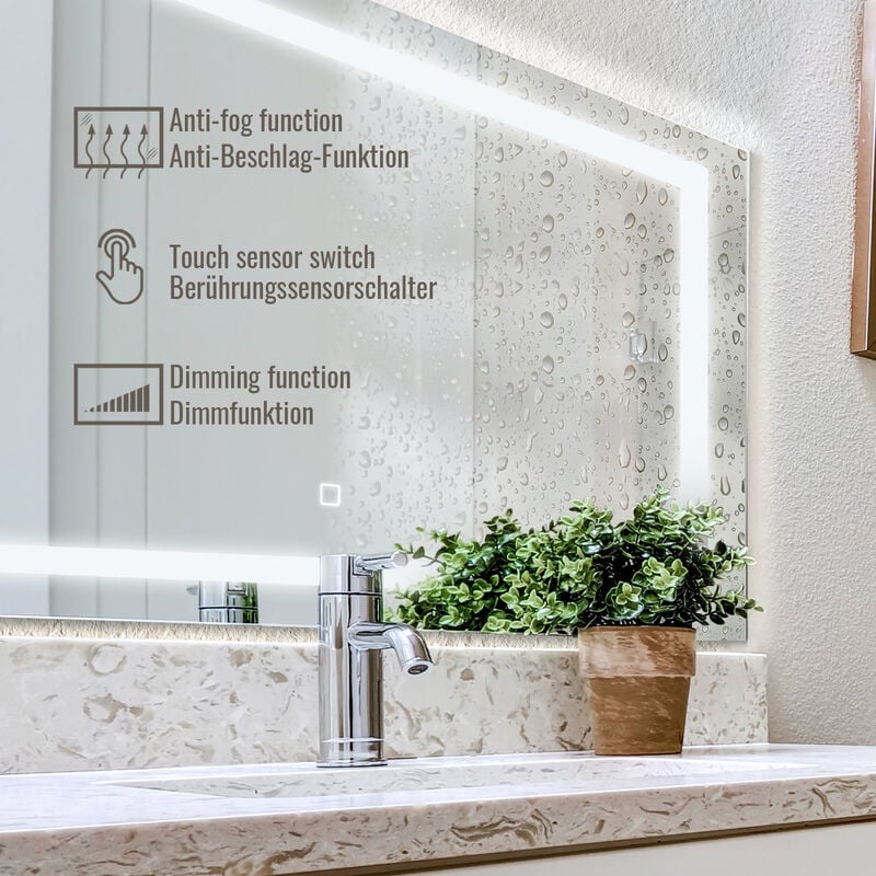 Aquamarin® LED Badspiegel - 110 x 70 cm, Beschlagfrei, Dimmbar, EEK A++,  Energiesparend, mit Speicherfunktion - Badezimmerspiegel, LED Spiegel,  Lichtspiegel, Wandspiegel für Bad