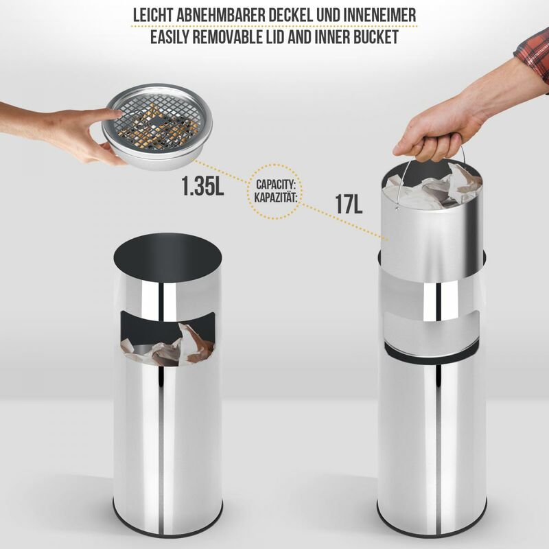 Jago® Standaschenbecher mit Mülleimer - 30 Liter, aus Edelstahl