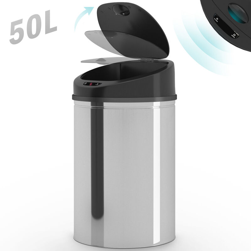 Jago® Mülleimer mit Sensor - 50 Liter, Wasserdicht, mit Klemmring, aus  Edelstahl, für Küche, Bad, Büro, Handfrei, Silber - Sensor-Mülleimer,  Abfalleimer, automatischer Mülleimer