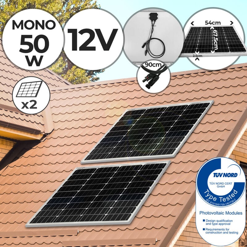 Monokristallin Photovoltaik Solarmodul - 50 100 130 150 165 W, inkl. MC4  Ladekabel, 17 18 V für 12 v Batterien, Setwahl - Solarpanel, Solarzelle,  Solarladegerät, Solaranlage für Wohnwagen, Camping (50