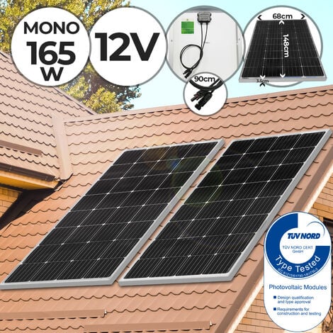 Solarpanel - Monokristallin, Photovoltaik, 165W, für 12V Batterie, inkl.  MC4 Ladekabel - Solarmodul, Solarzelle, Solarladegerät, Solaranlage für  Wohnmobil, Camping, Garten, Wohnwagen, Boot