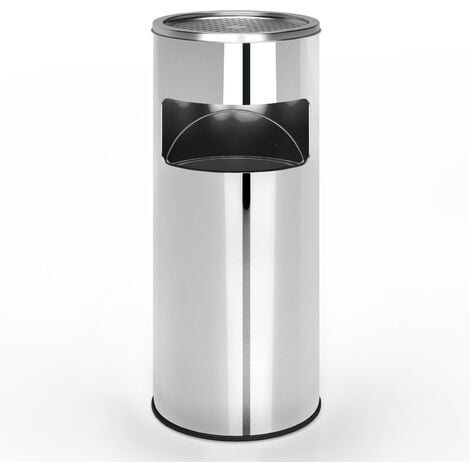 Jago® Standaschenbecher mit Mülleimer - 30 Liter, aus Edelstahl/Eisen, 2 in  1, mit Inneneimer, Deckel