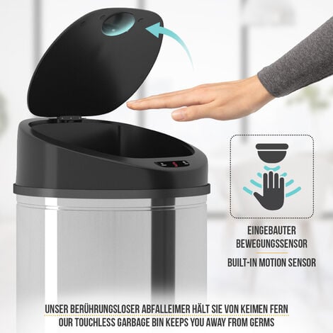 Jago® Mülleimer mit Sensor - 30 Liter, mit Klemmring, aus Edelstahl, für  Küche, Bad, Büro, Handfrei, Silber - Sensor-Mülleimer, Abfalleimer, automatischer  Mülleimer