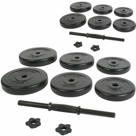 Physionics Haltère - Poids de Musculation - Set de 2 (2x15-20 kg), Revêtement en Plastique, 2