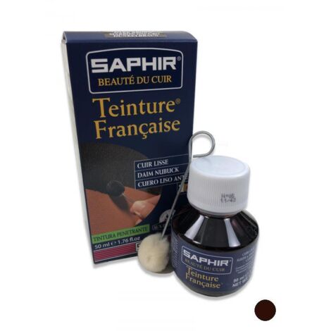 Teinture cuir liquide Saphir 50 ml – Couleur marron foncé – Formule pénétrante pour tous cuirs lisses, daim et nubuck – Avel