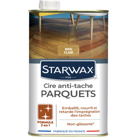 Cire Starlon anti-tache pour parquets cirés 1L Bois clair STARWAX
