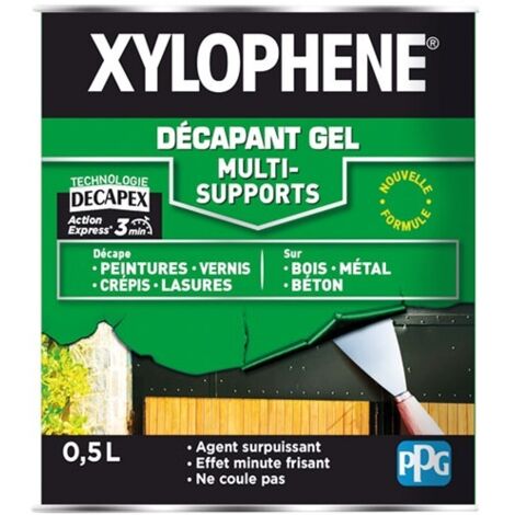 Xylophene – Décapant gel multi supports 0.5 L incolore – Action express en 3 min – Ne noircit pas le bois – Pour bois, métal, béton, verre