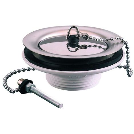 Valentin – Bonde évier grès PVC à bouchon – Débit 70 l/mn – Sans trop-plein – Enjoliveur et chaînette 250 mm