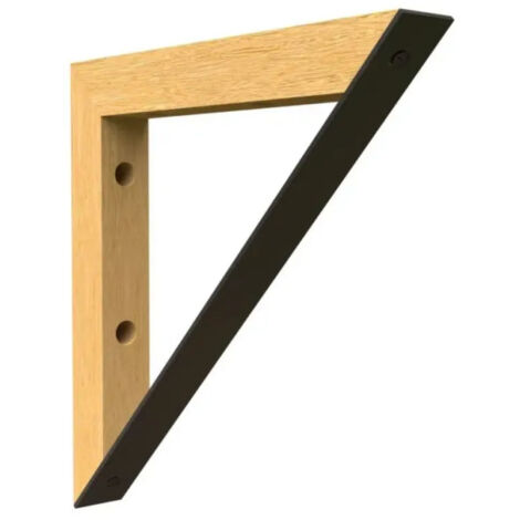 Équerre de fixation à visser 201 x 201 mm – Hêtre brut et acier noir – Charge maximale selon type de mur – Pour montage mural – Cime (1/2)