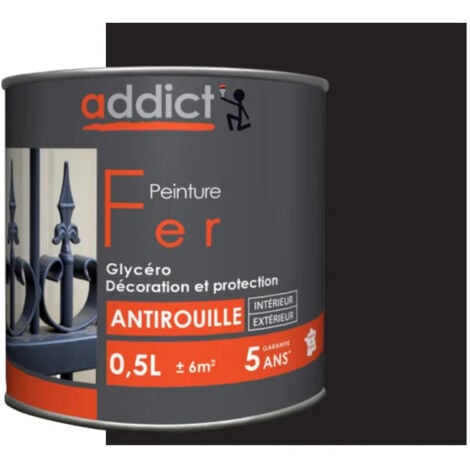 Peinture fer glycéro antirouille, noir brillant, 0,5 litre intérieur et extérieur