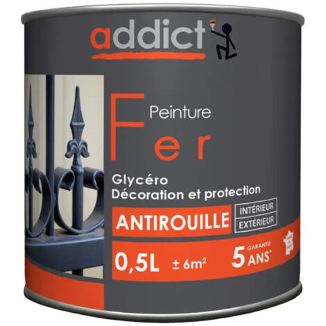 Peinture fer glycéro antirouille, noir brillant, 0,5 litre intérieur et extérieur