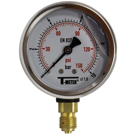 Manomètre boitier inox à bain de glycérine RADIAL Mâle 1/4" (8/13) - Pression 0 / 10 bar - Ø63 - Sferaco (1/4)