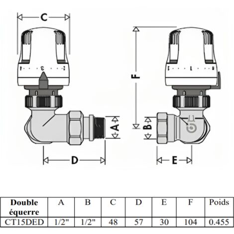 Corps équerre inversé thermostatique Laiton chromé Thermador