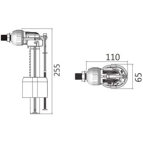 Robinet flotteur WC silencieux, alimentation horizontal 12x17