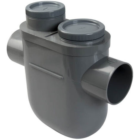 Nicoll – Siphon disconnecteur monobloc Ø100 femelle-femelle à coller – Sans bouchon inférieur – 2 tampons de visite Ø100 – Pour évacuation eaux usées
