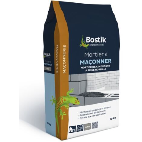 Bostik – Mortier à maçonner 10 kg – Pour montage de parpaings et briques – Réparation sur béton et pierre – Prise normale 24h