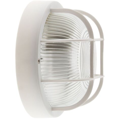 Hublot rond d'éclairage extérieur IP44 en applique avec grille, blanc (1/8)