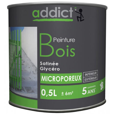 Peinture bois glycéro 0,5L gris galet satin – Microporeuse pour protection et décoration – Rendement 12 m²/L – Addict - Bois05lgalet