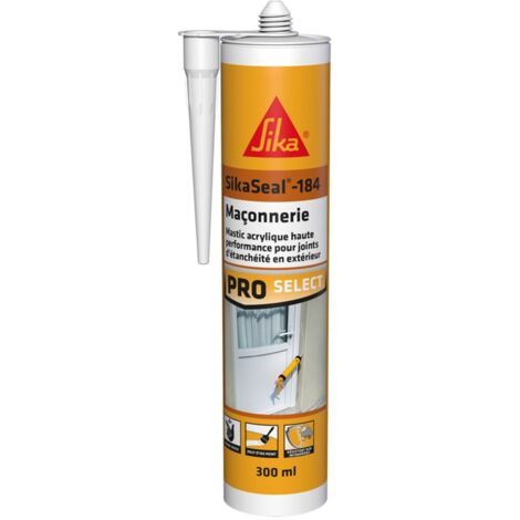 Mastic acrylique SikaSeal 184 maçonnerie blanc – Cartouche 300ml – Haute durabilité, étanche à l'eau et à l'air – Pour joints béton et plâtre