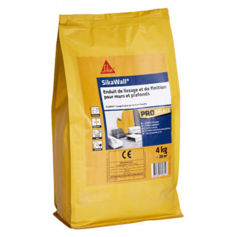 Sika – Enduit de lissage en poudre 4kg – Finition extra fine pour murs et plafonds intérieurs – Application manuelle ou machine à projeter – Blanc (1/6)