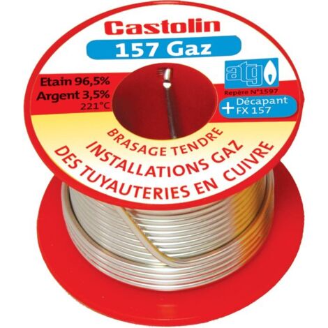Castolin – Brasure 157 Gaz – Étain 96,5% / Argent 3,5% – Point de fusion 221 °C – Diamètre 2 mm – 250 g pour assemblage tuyauteries gaz