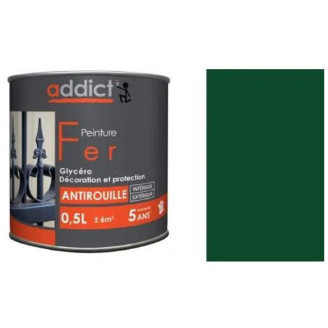 Peinture fer glycéro antirouille vert mousse 2,5L – Primaire et finition pour métaux ferreux – Excellente tenue extérieure – Addict