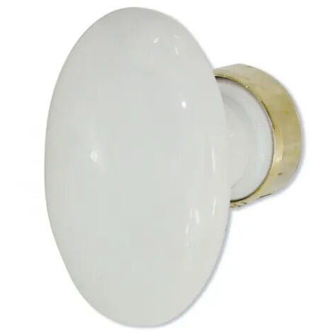 Bouton ovale en porcelaine de Limoges blanche – Laiton poli – Dimensions 60 x 40 mm – Carré de fixation 6 mm – Dt 2000
