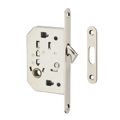 Serrure encastrable à crochet, à condamnation sans accessoires, axe 50 mm, pour porte coulissante, chromé satin (1/3)